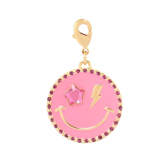 Pink Star Smiley Face Austrian Crystal Charm by Bead Landing™